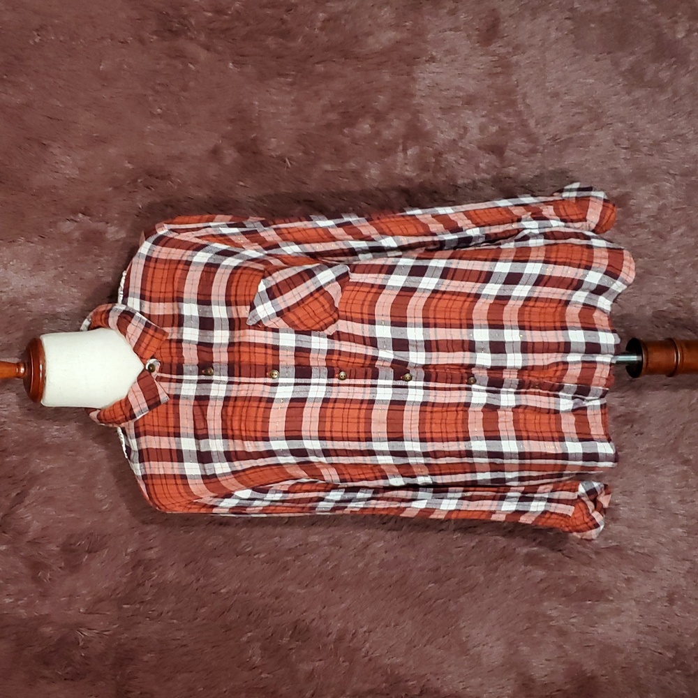 Linda and ergon Plaid and Lace Blouse